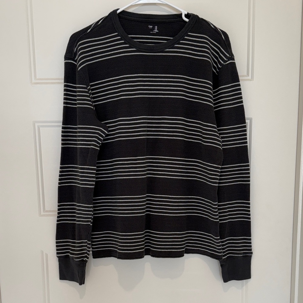 GAP Charcoal and White Stripe Thermal Knit Top